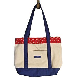 Vineyard Vines Sturdy Canvas Tote Red Blue Zipper Old Money Beach Estate Vacay